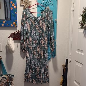 Kori Paisley Long Sleeve Dress in Green and Pink